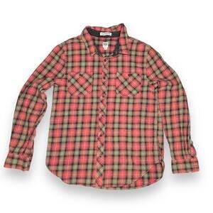 Junkfood Pink Green Plaid Peace Sign Button Down Shirt Medium